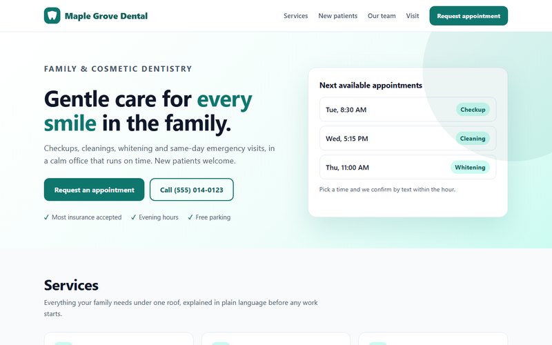 Sample website for a fictional dental clinic