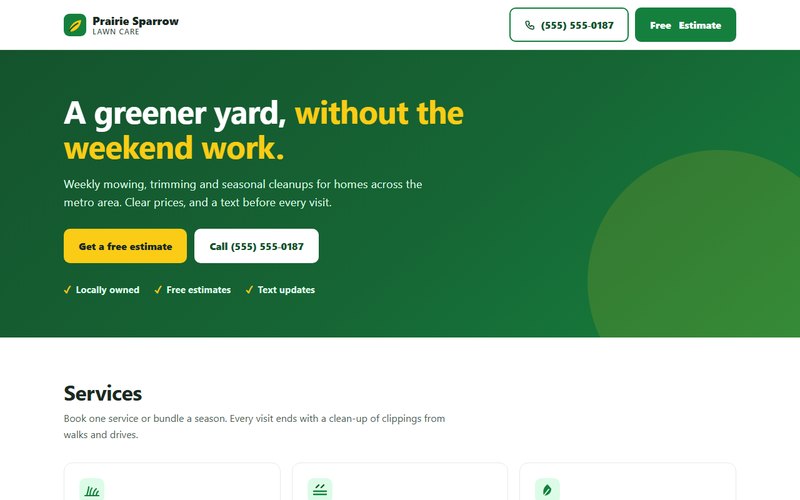Sample website for a fictional lawn care company