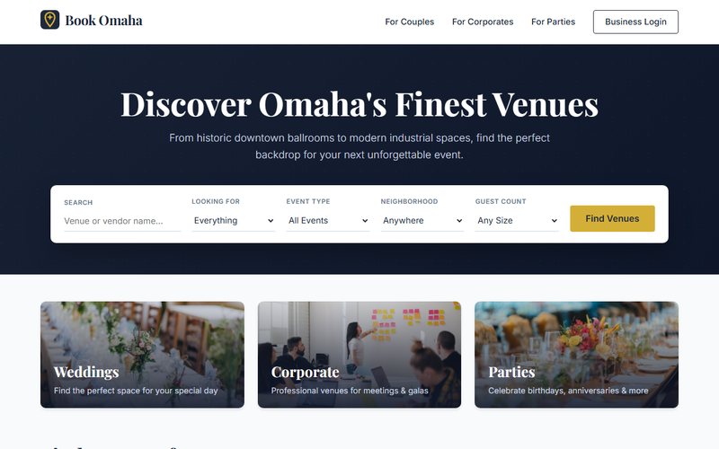 The bookomaha.com homepage